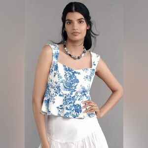 MAEVE Square-Neck Peplum Tank Top - Blue Pattern by Anthropologie. NWOT!